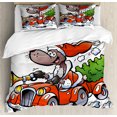 thumbnail image 1 of Christmas Duvet Cover Set, Reindeer Racing in Red Vintage Car with Xmas Tree Horn Santa Hat Winter, Decorative 3 Piece Bedding Set with 2 Pillow Shams, Calking Size, White Red Green, by Ambesonne, 1 of 3