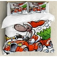 thumbnail image 1 of Christmas Duvet Cover Set, Reindeer Racing in Red Vintage Car with Xmas Tree Horn Santa Hat Winter, Decorative 3 Piece Bedding Set with 2 Pillow Shams, King Size, White Red Green, by Ambesonne, 1 of 3