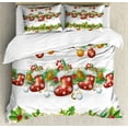 thumbnail image 1 of Christmas Duvet Cover Set, Traditional Garland Designs with Flowers Socks and Bells Mistletoe Candy, Decorative 3 Piece Bedding Set with 2 Pillow Shams, Calking Size, Orange Red Green, by Ambesonne, 1 of 3