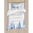 thumbnail image 1 of Christmas Duvet Cover Set Twin Size, Artistic Winter Forest in Xmas Time Landscape Trees Rein Deer Styled Snowflakes, Decorative 2 Piece Bedding Set with 1 Pillow Sham, Multicolor, by Ambesonne, 1 of 3