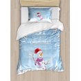 thumbnail image 1 of Christmas Duvet Cover Set Twin Size, Cute Snowman in a Snowy Winter Day with Xmas Hat Frosty Noel Kids Nursery Theme, Decorative 2 Piece Bedding Set with 1 Pillow Sham, White Blue, by Ambesonne, 1 of 3