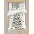 thumbnail image 1 of Christmas Duvet Cover Set Twin Size, Fairies with Wands and Tree Hand Drawn Style with Wreath and Stockings Image, Decorative 2 Piece Bedding Set with 1 Pillow Sham, Red and Green, by Ambesonne, 1 of 3