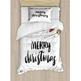 thumbnail image 1 of Christmas Duvet Cover Set Twin Size, Merry Xmas Quote with Modern Brush Lettering Creative Noel Phrase Inspirational Print, Decorative 2 Piece Bedding Set with 1 Pillow Sham, Multi, by Ambesonne, 1 of 3