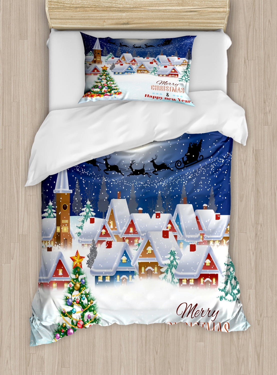 Twin Navy and White Santa Claus Christmas Duvet Cover Set