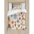 thumbnail image 1 of Christmas Duvet Cover Set Twin Size, Noel Xmas Winter Holiday Themed Icons Celebratory Objects Retro Graphic Style, Decorative 2 Piece Bedding Set with 1 Pillow Sham, Multicolor, by Ambesonne, 1 of 3