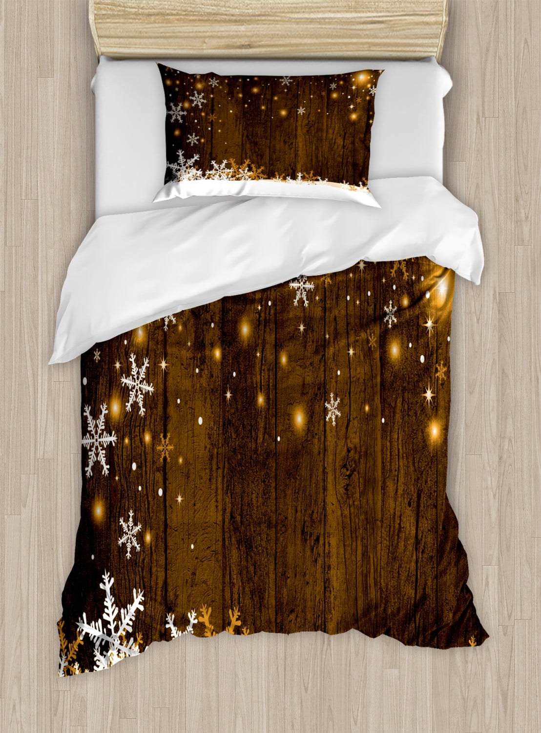 Twin Size Brown and White Rustic Christmas Duvet Cover Set