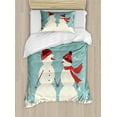 thumbnail image 1 of Christmas Duvet Cover Set Twin Size, Snowman and Woman Romantic Couple In Love Holding Hands Grunge Display, Decorative 2 Piece Bedding Set with 1 Pillow Sham, Seafoam Red Cream, by Ambesonne, 1 of 3