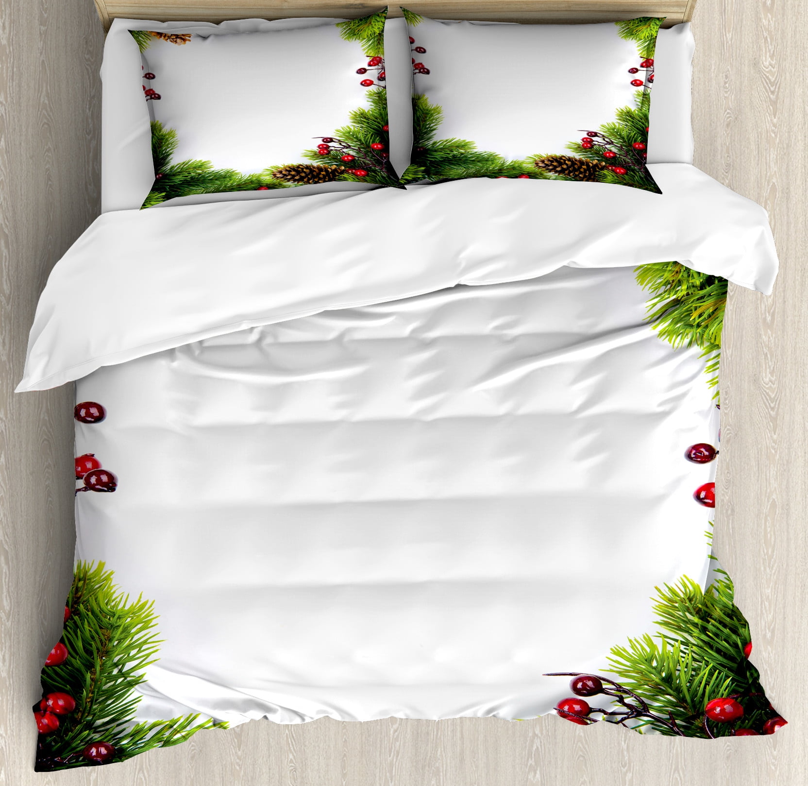 Christmas Duvet Cover Set, Xmas Frame with Holly Berry Pine Cone