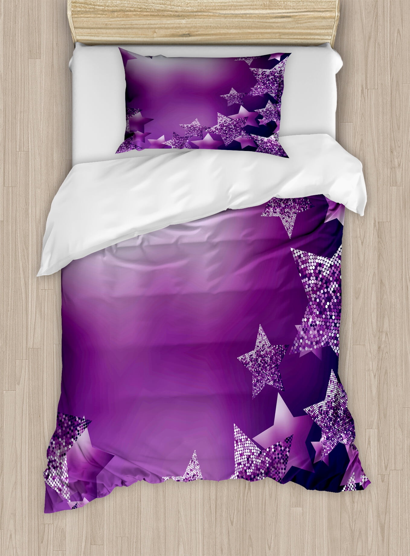 Christmas Duvet Cover Set, Xmas Stars Backdrop with Vibrant Fractal