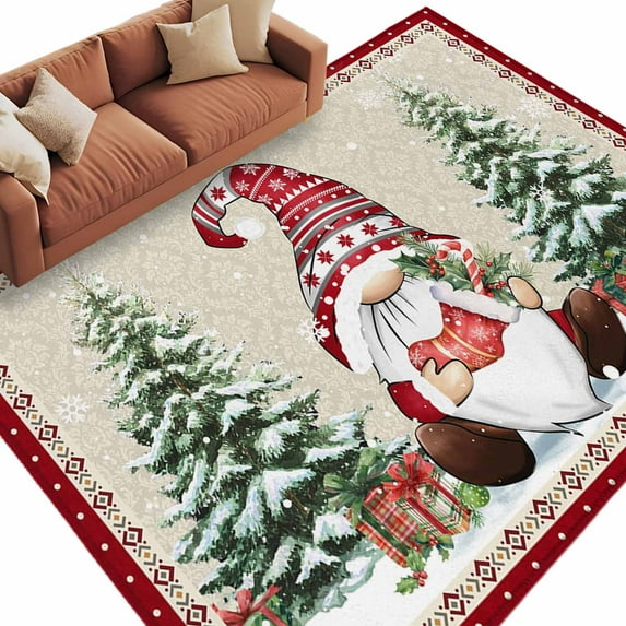 Christmas Dwarf Area Rug 5x7ft Winter Snowflakes Christmas Trees ...