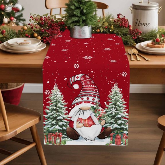 Christmas Dwarf Cotton Linen Table Runner Winter Christmas Trees Snowflakes Red Dining Table Runners for Home Decor Party Dining Room Restaurant Kitchen Party 13" x 108"
