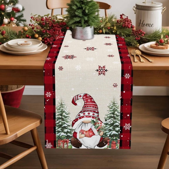 Christmas Dwarf Cotton Linen Table Runner Winter Snowflakes Xmas Trees Vintage Plaid Dining Table Runners for Home Decor Party Dining Room Restaurant Kitchen Party 13" x 72"