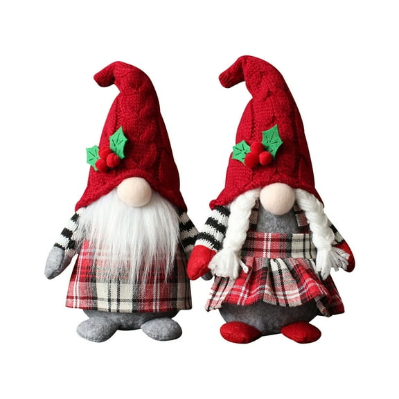 Christmas Dwarf Doll with Knitted Hat Set, 2Pcs Tabletop Gnome Figurine for Festival Indoor Decoration, Cute New Year Gift, 10.62 inch