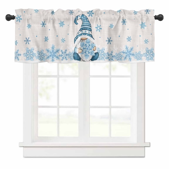 Christmas Dwarf Valances for Windows Blue Snowflake Rod Pocket Curtain Valance Window Treatment Short Curtains for Kitchen Living Room, 60"x14"