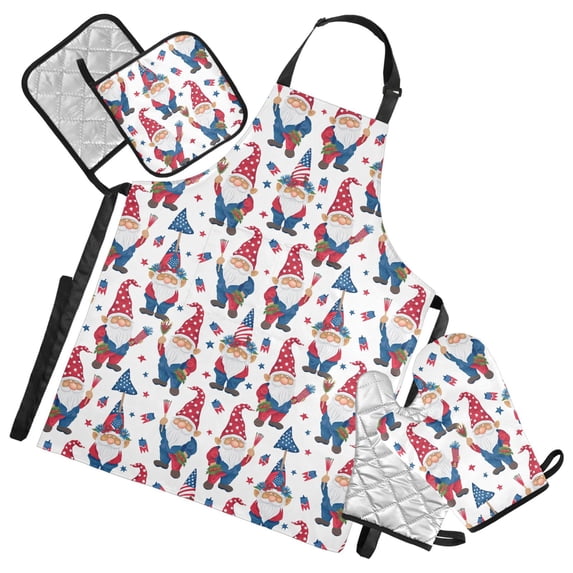 Christmas Dwarf and Star 5 Pcs Kitchen Set Heat Resistant Oven Mitts and Non-Slip Pot Holders with Adjustable Cooking Apron