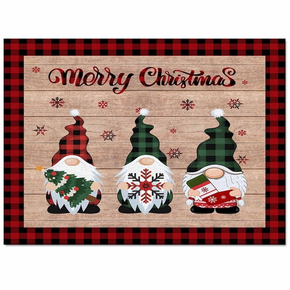 Christmas Dwarfs Area Rug 2.7x5ft Xmas Snowflakes Retro Wooden Red Plaid Non-Slip Washable Square Rugs Soft Felt Indoor Floor Mat for Bedroom Kitchen Living Room Bathroom