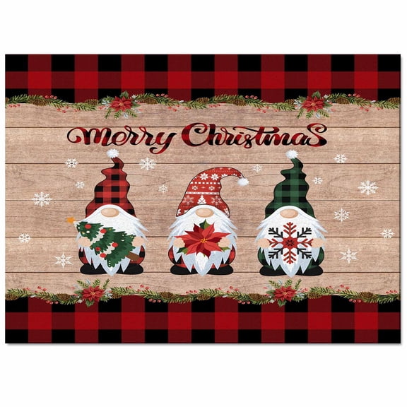 Christmas Dwarfs Area Rug 2x3ft Xmas Snowflake Poinsettia Wooden Red Plaid Non-Slip Washable Square Rugs Soft Felt Indoor Floor Mat for Bedroom Kitchen Living Room Bathroom