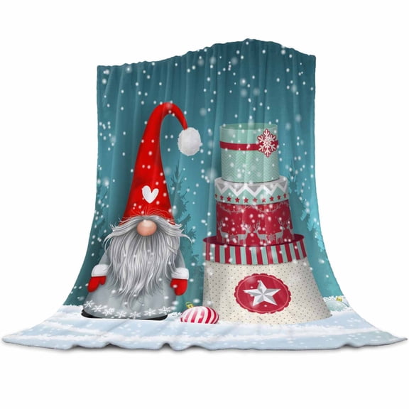 Christmas Dwarfs Flannel Blanket for Bed,Travel and Camping, Winter Gnomes with Hat Xmas Boxs Snow Teal Super Soft Cozy Blanket for All Seasons 50" x 60"