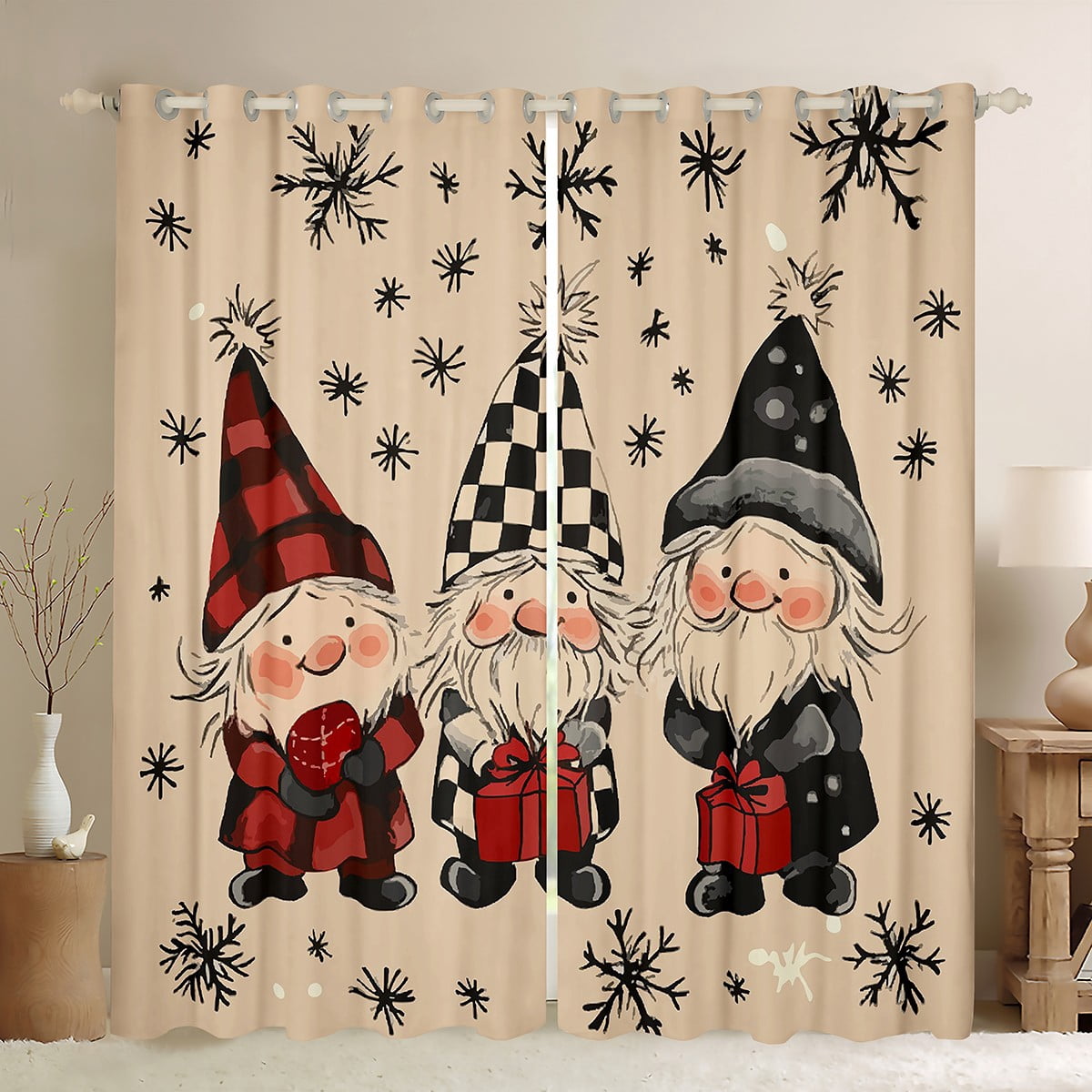 Christmas Dwarves Curtains for Living Room,Santa Claus Blackout