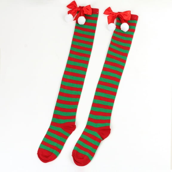Christmas E Wedding Stockings for Bride Autumn Stockingschristmas Bow Hairball Thigh High Long Stockings Over Knee Socks Christmas Cosplay Party Costumes Socks Knee High Long Striped Stocking Socks