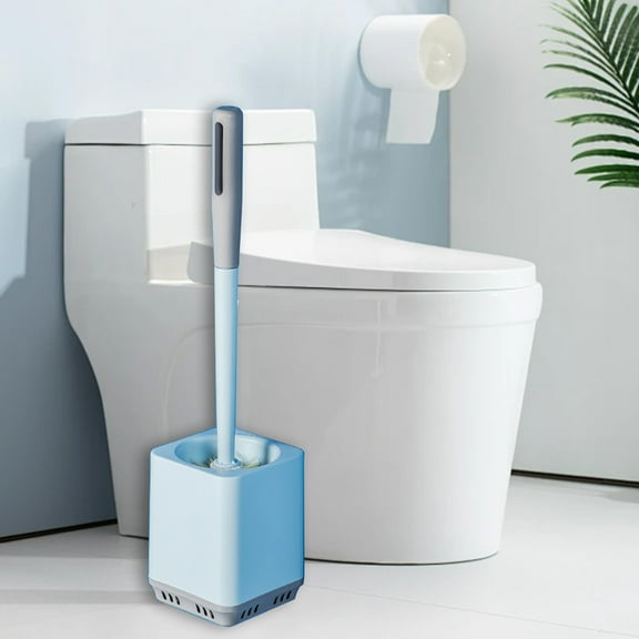 EDHITNR Dead Corner Toilet Brush Set, Long Handle Wall-Mounted Bathroom Cleaning Brush, All-Round Cleaning Soft Bristle Plastic Brush With Storage Base