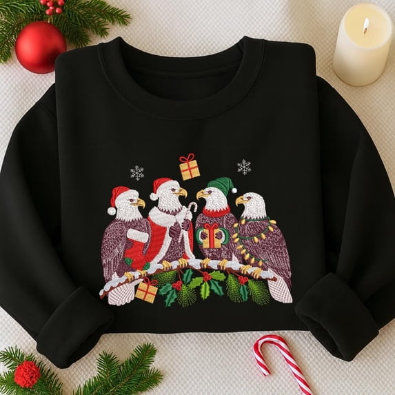 Christmas Eagle Embroidered Sweatshirt, Merry Christmas Embroidered Shirt, Merry And Bright Hoodie, Winter Gift