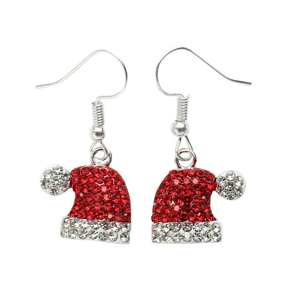 Christmas Earrings Set for Women - Fashionable Alloy Christmas Cap Design with Sparkling Dril - Holiday Accessory for Festive Celebrations