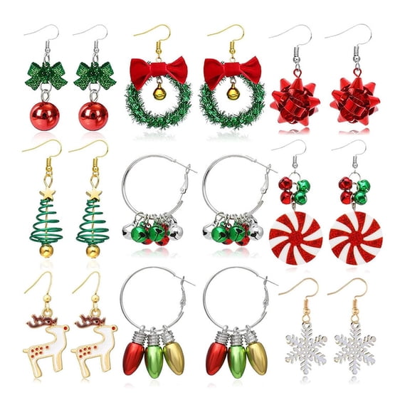Christmas Earrings for Women Stocking Stuffers Christmas Gift Jingle Bells Tree Deer Santa Candy Snowflake Bow Holiday Earrings Set Holiday Jewelry Outfits Accessories Xmas Gifts