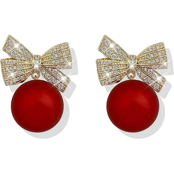 Christmas Earrings Womens Gifts for Christmas Bow Earrings Rhinestone Pearl Bow Earrings for Women Trendy Stuff Christmas Jewelry Stocking Stuffers Christmas Gifts 2025