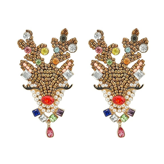 Christmas Earrings for Women Exquisite Pearl Beaded Reindeer Snowflake Christmas Tree Drop Earrings Fashion Jewelry Gifts