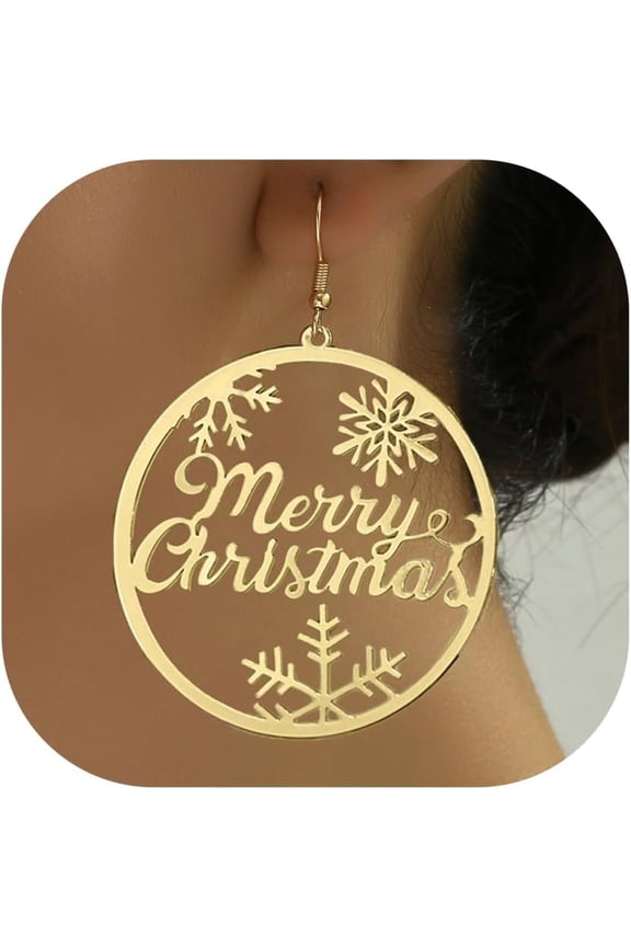 Christmas Earrings for Women Gold Snowflake Earrings Round Hollow Christmas Earrings Xmas Theme Earrings Jewelry for Festival New Year Party