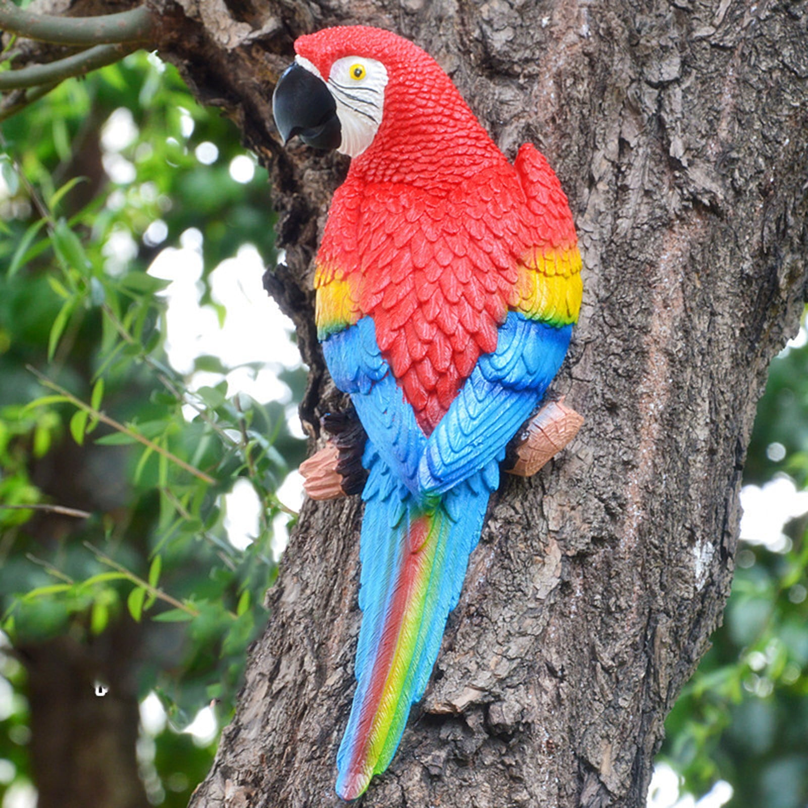 Christmas Easter Eggs Hanging Parrot Statue in Courtyard Garden Tree