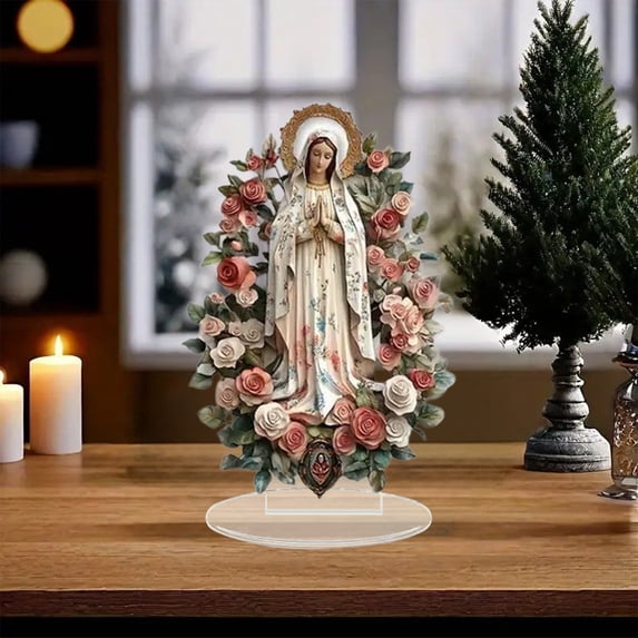Christmas Easter Santa Maria Acrylic Display Stand Desktop Decor for Handmade Crafts Gnome Celestial Theme Gift Showcase Home Office Tabletop Decoration Multicolor Transparent