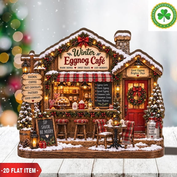 Christmas Eggnog Cafe Decor, Cozy Winter Drink Shop Decoration, Holiday Coffee Bar Display, Rustic Christmas Decor, 2D Print