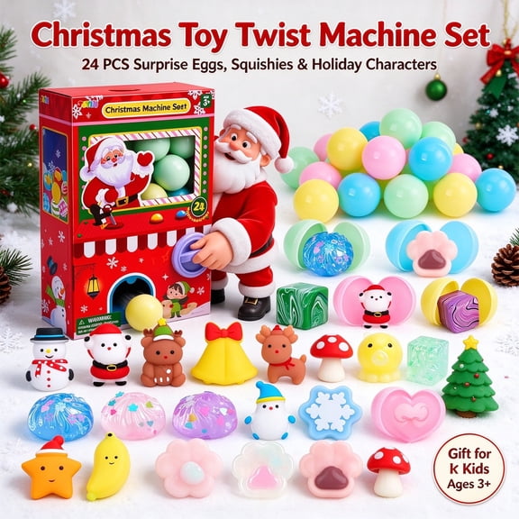 Christmas Eggs Capsule Vending Machine Advent Calendar 2026, 24 Days of Christmas Countdown Calendar Including 24 Surprise Squishies, Christmas Gift, Refillable & Reusable