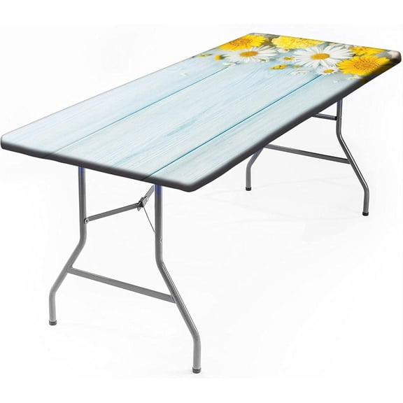 Christmas Elastic Fitted Tablecloth, Merry Christmas Wooden Tree Rectangle Table Cover for 6ft Folding Table, Waterproof Wipeable Table Cloth for Outdoor Picnic Camping Parties, 72x30in