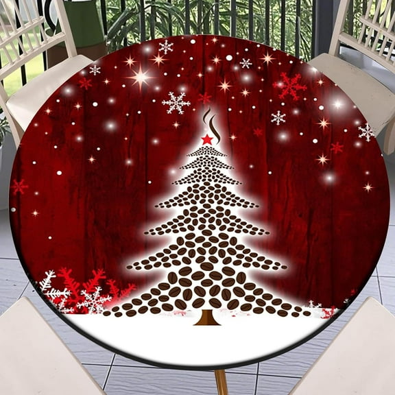 Christmas Elastic Tablecloth for Round Tables Outdoor Fitted Tablecloths with Elastic Waterproof Wipeable Table Cloths for Indoor,Picnic,Kitchen,Dinner (52"-56")