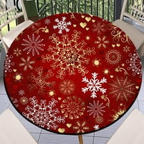 Christmas Elastic Tablecloth for Round Tables Outdoor Fitted Tablecloths with Elastic Waterproof Wipeable Table Cloths for Indoor,Picnic,Kitchen,Dinner (52"-56")