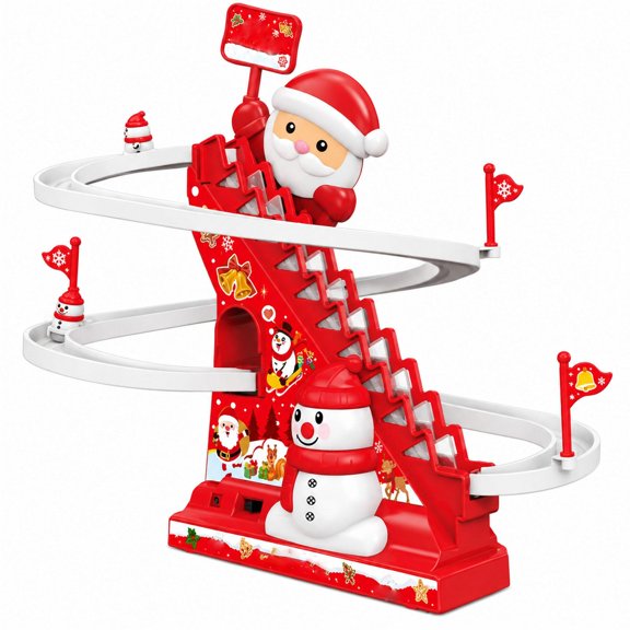 Christmas Electric Climbing Track Toys with Santa and Snowman Figures, 8X10 Inches, Red and White, for Student, Festive Holiday Decor Toys