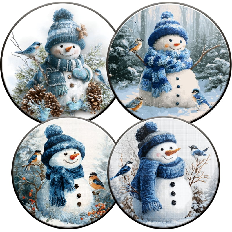 Christmas Electric Stove Burner Covers for Electric Stove, Blue Snowman Round Decorative Metal Gas Stovetop Covers Set of 4 for Kitchen, 8 Inches and 10 Inches