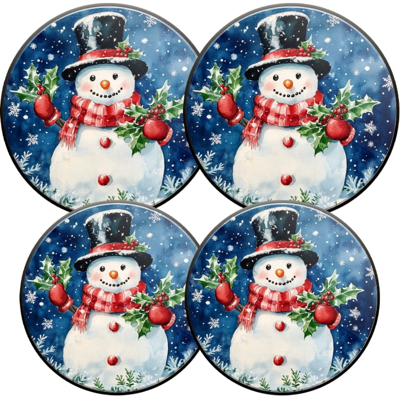 Christmas Electric Stove Burner Covers for Electric Stove, Blue Snowman Snowflakes Round Decorative Metal Gas Stove Burner Covers Set of 4 for Kitchen, 8 Inches and 10 Inches