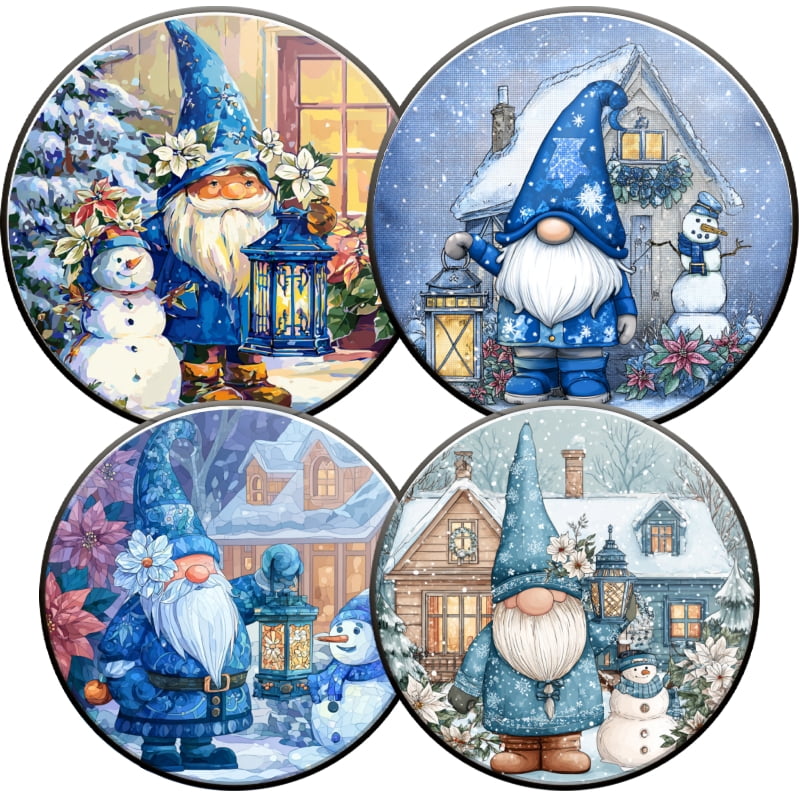 Christmas Electric Stove Burner Covers for Electric Stove, Christmas Gnomes Round Decorative Metal Gas Stovetop Covers Set of 4 for Kitchen, 8 Inches and 10 Inches