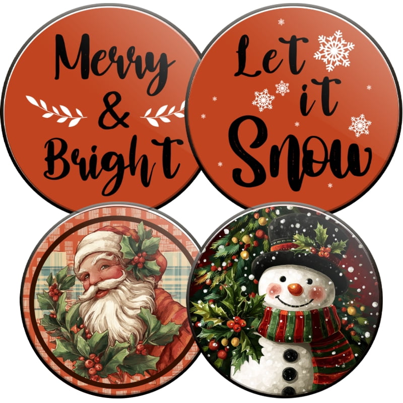 Christmas Electric Stove Burner Covers for Electric Stove, Christmas Let It Snow Round Decorative Metal Gas Stovetop Covers Set of 4 for Kitchen, 8 Inches and 10 Inches