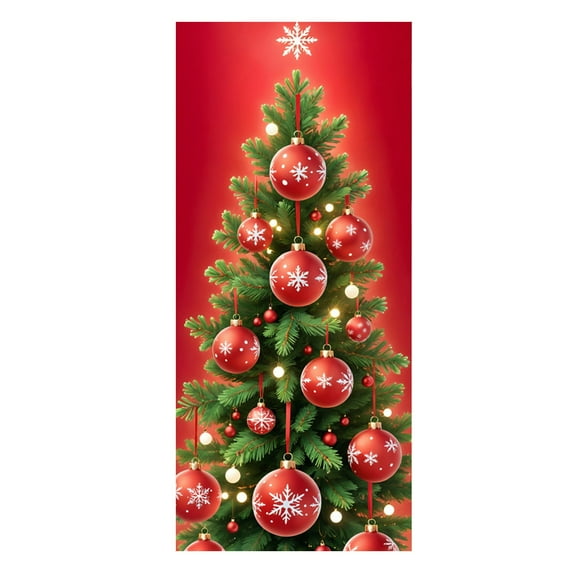 Christmas Element Prints Door Cover, 35 X 71 inch Xmas Tree Door Banner for Holiday Backdrop Party Supplies
