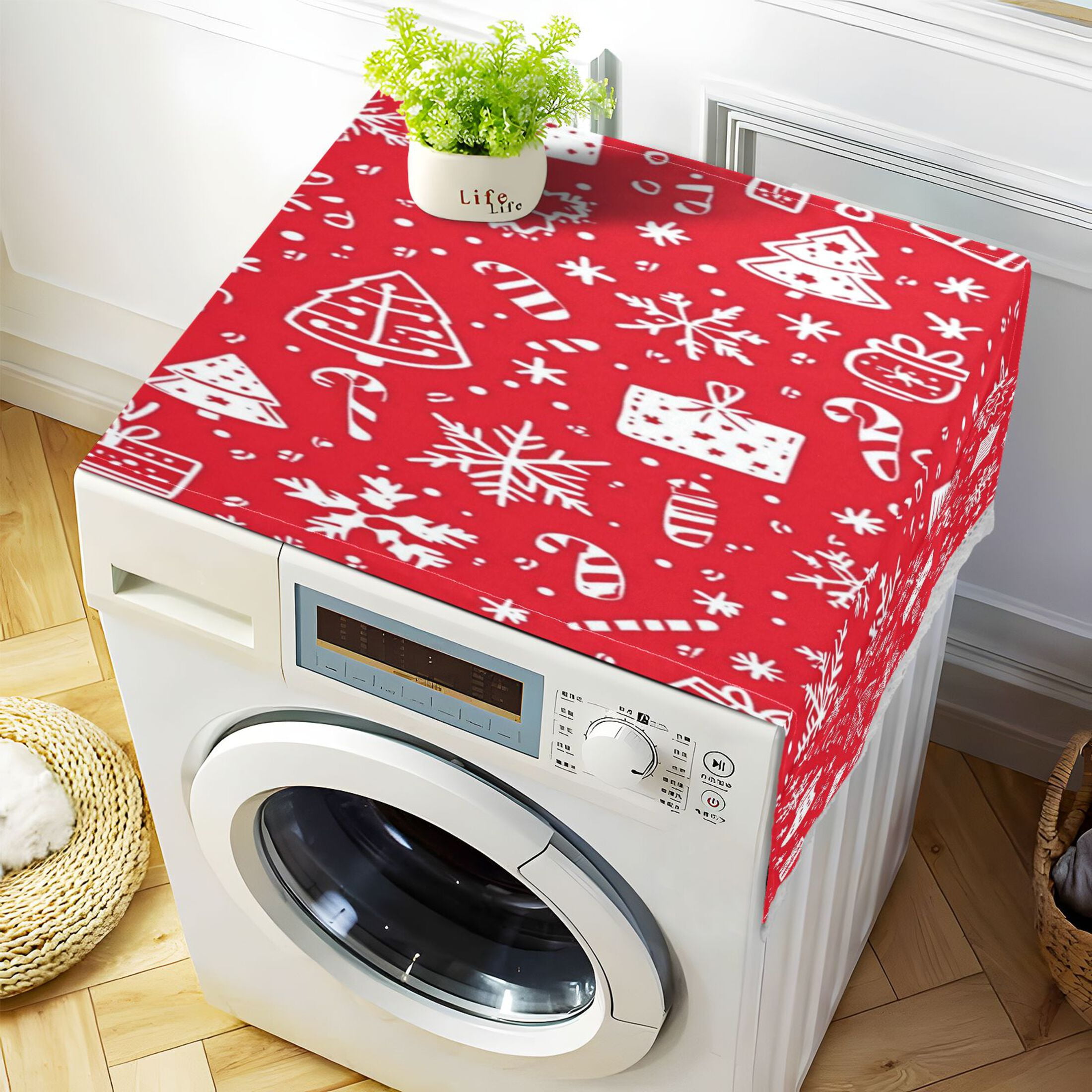 Christmas Elements A PatWasher and Dryer Covers Dust-Proof and Oil Resistant Fridge Cover with 4 Storage Pockets Washing Machine Top Cover for Laundry Kitchen Home 51.2 x 22 In