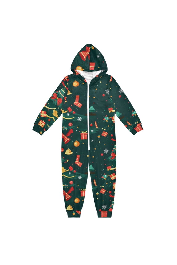 Christmas Elements Pattern One Piece Pajamas Soft Jumpsuit Cozy Sleep and Play Romper Zipper and Pockets 4T