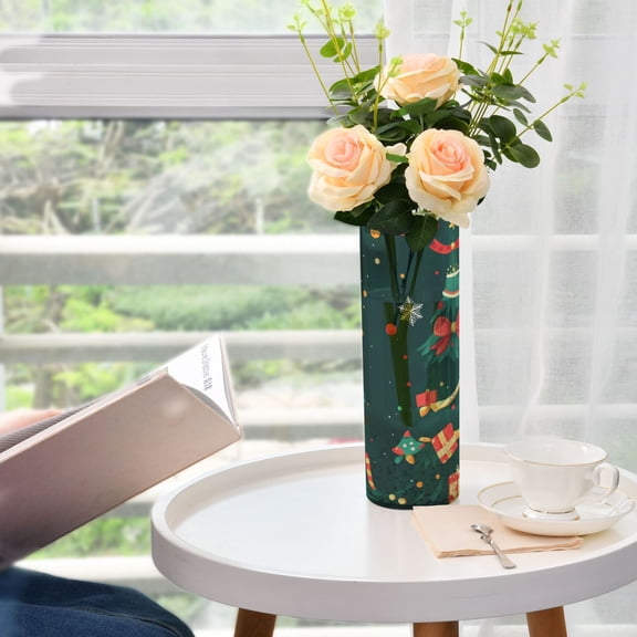 Christmas Elements Pattern Plastic Vase 11.8'' x 3.9'' Transparent Non Breakable Decorative for Family