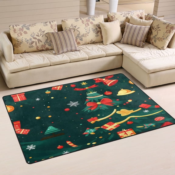 Christmas Elements Pattern Soft Polyester Area Rug 60''x39'', Non Slip, Memory Foam, Water Absorbent