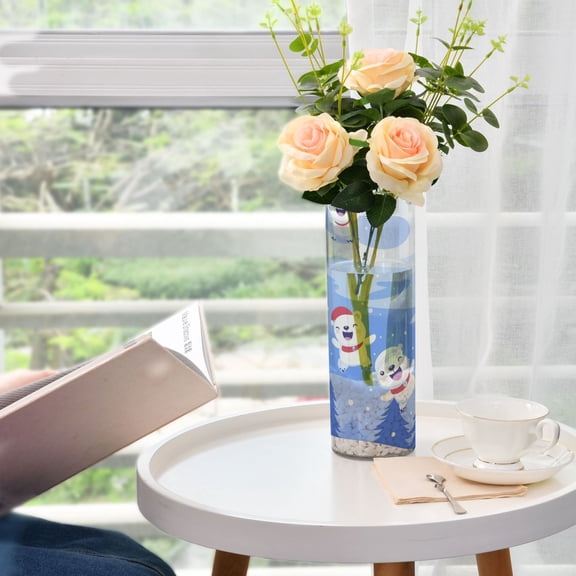 Christmas Elements Polar Bears Plastic Vase 11.8'' x 3.9'' Transparent Non Breakable Decorative for Family