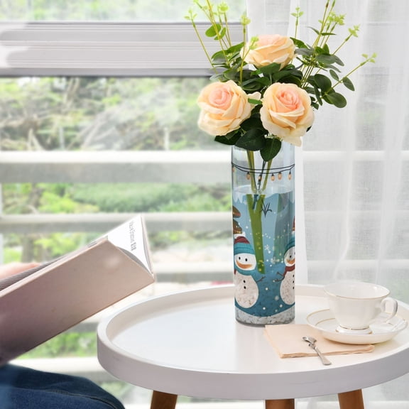 Christmas Elements Snowmen Plastic Vase 11.8'' x 3.9'' Transparent Non Breakable Decorative for Family